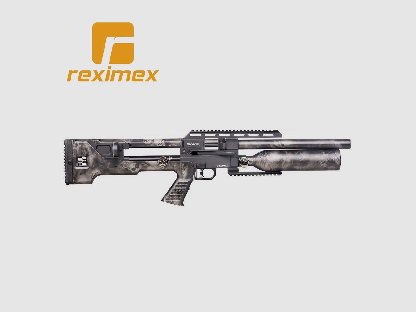 Carabina PCP Reximex Throne calibre 5,50 mm. Sintética SKULL. 24 julios.