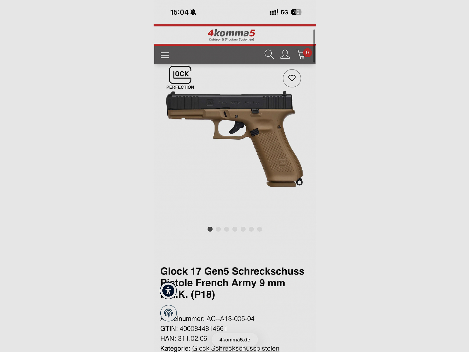 Glock 17 Gen5 blank firing pistol French military 9 mm P.A.K.