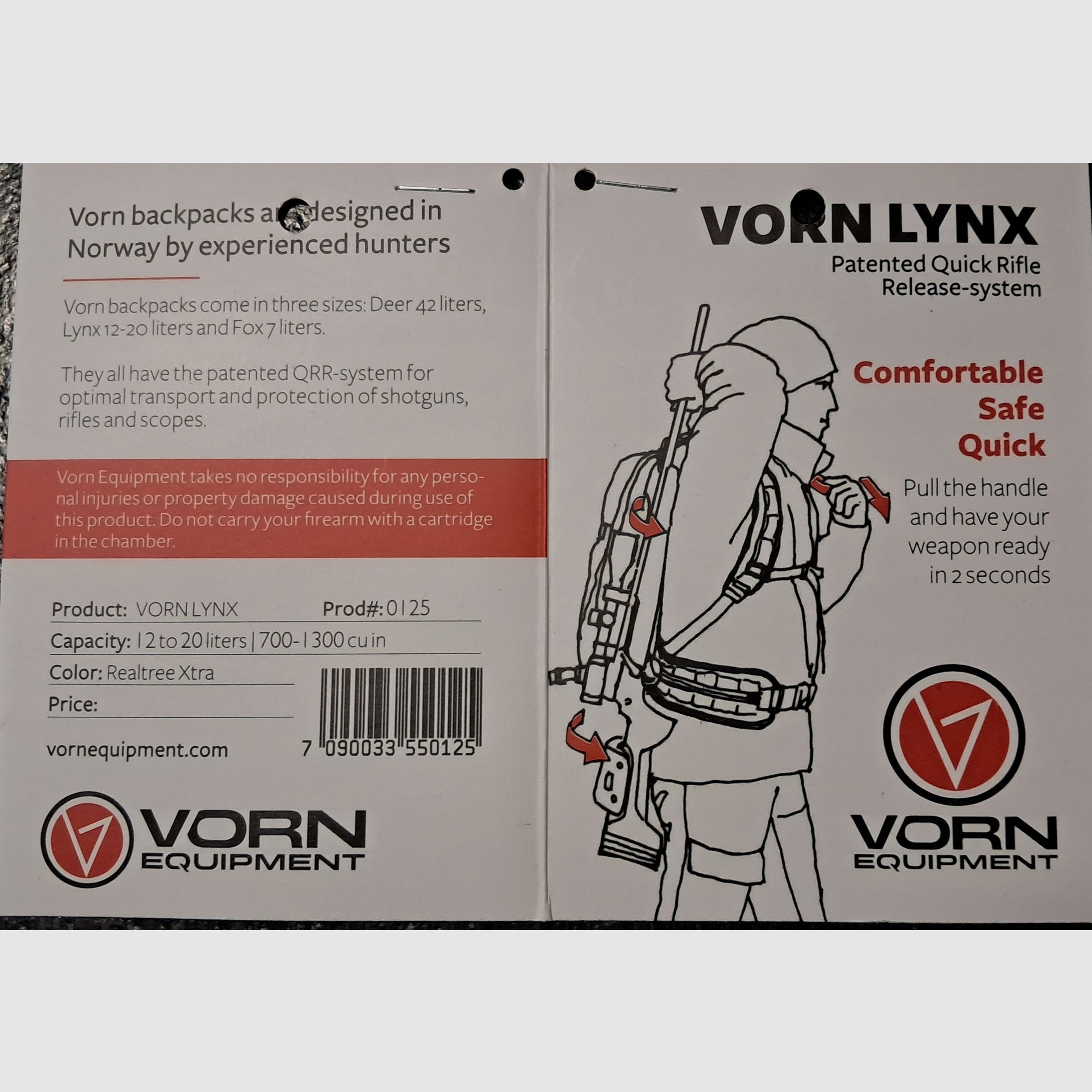 Vorn Lynx Realtree Xtra 12/20 sac de chasse comme neuf