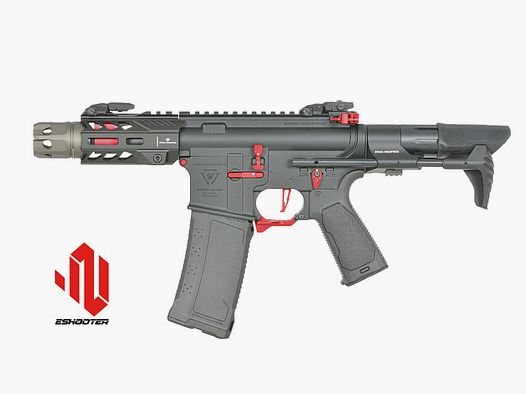 Strike Industries 4" Raiders Competition PDW S-AEG mit Eshooter ETU, rote Elemente