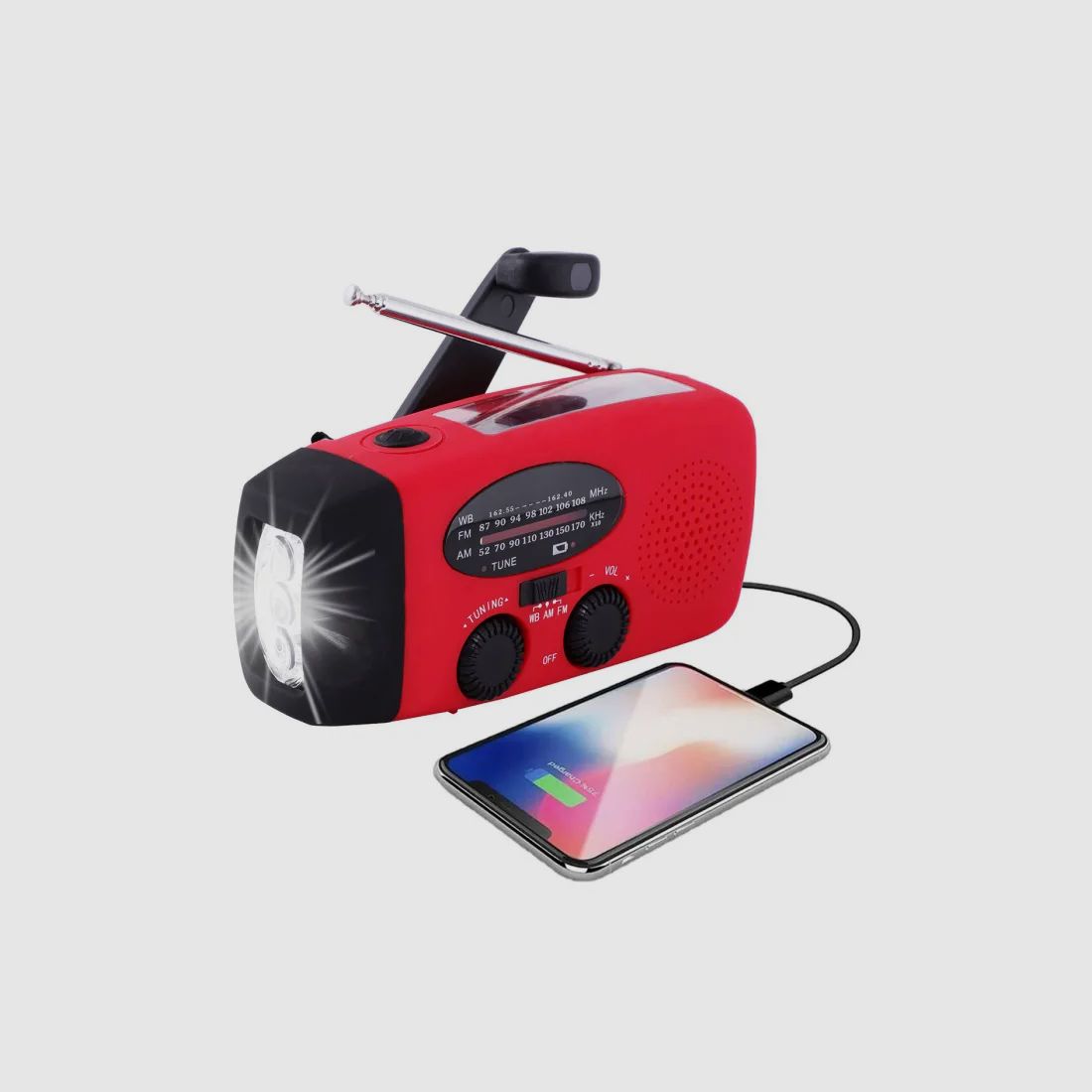 Radio à manivelle FM/AM avec batterie externe et chargement solaire