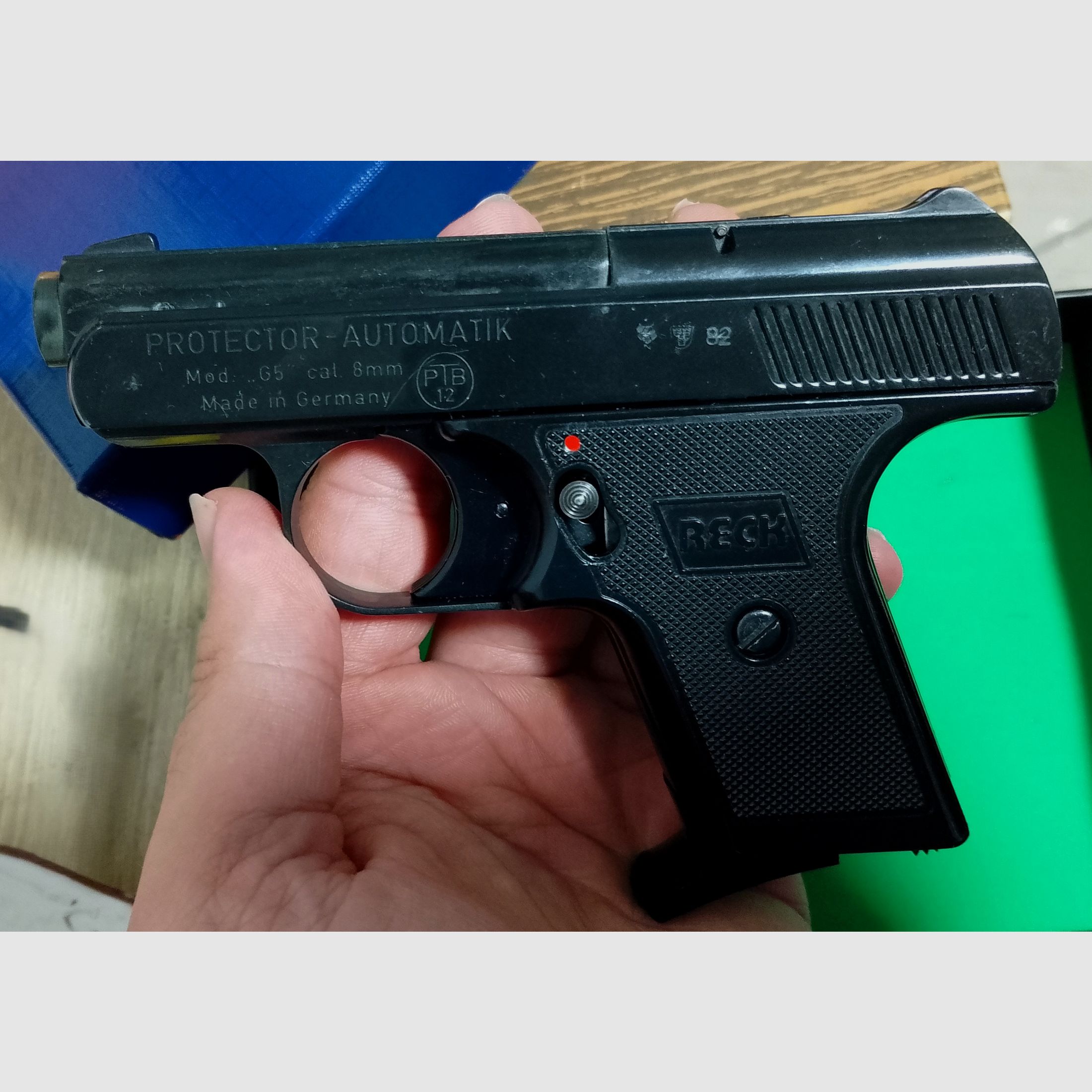 Alte Reck Protector Autom. Mod. “G5” im ersten PTB 12/ Kal. 8 mm Knall