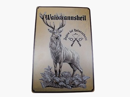 jagdliches Blechschild ca. 20x30 cm Waidmannsheil