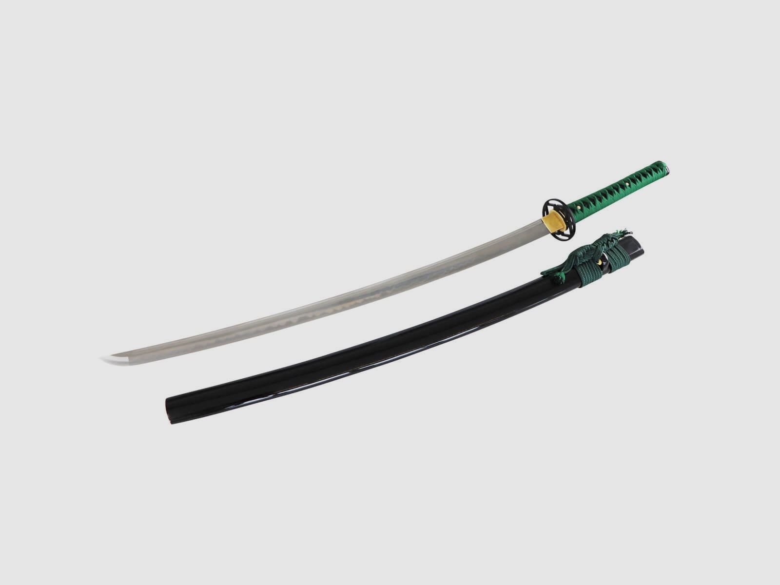 Iaito mit stumpfer Stahl Klinge und grüner Griffwicklung