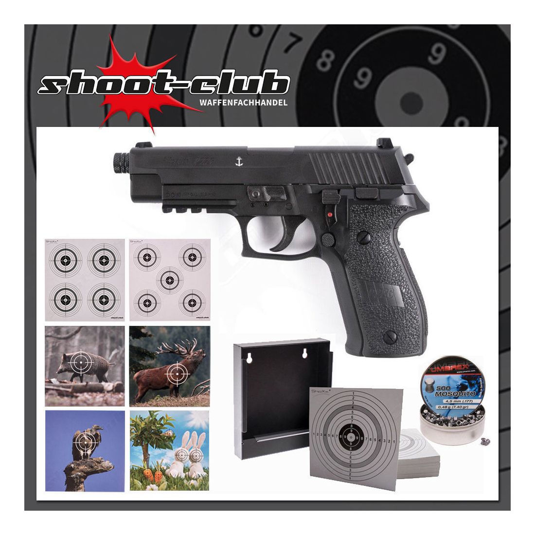 Sig Sauer	 P226 CO2 Pistole schwarz 4,5mm Zielscheiben Set