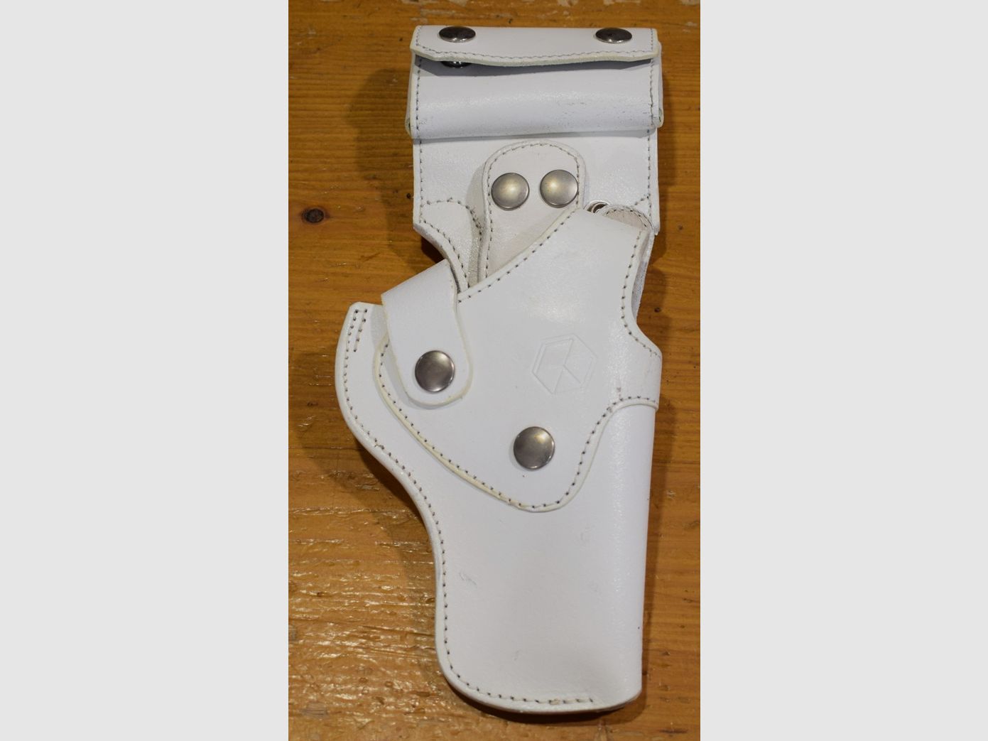 Holster droitier en Cuir pour Revolver Manurhin F1 canon 3 pouces avec cartouchiere Blanc, image 1 sur 2