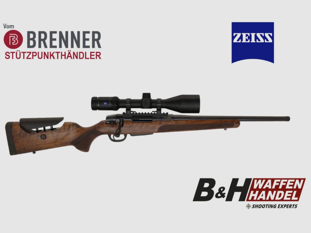 Brenner Komplettpaket: BR20 L.E. (Nussbaum, verstellbarer Schaftrücken) mit Zeiss V6 2.5-15x56