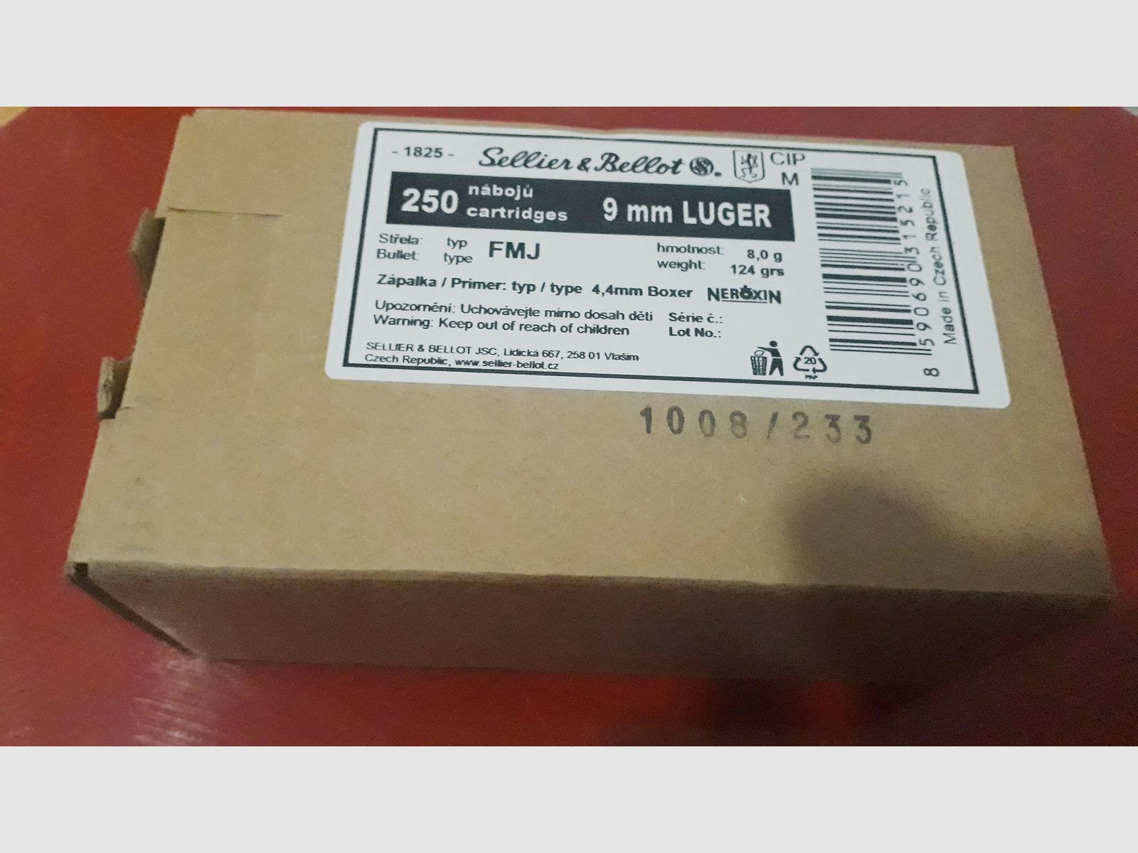 S&B Schüttepackung of 250 pieces FMJ 9mm Luger, 124 grs. 8 gr