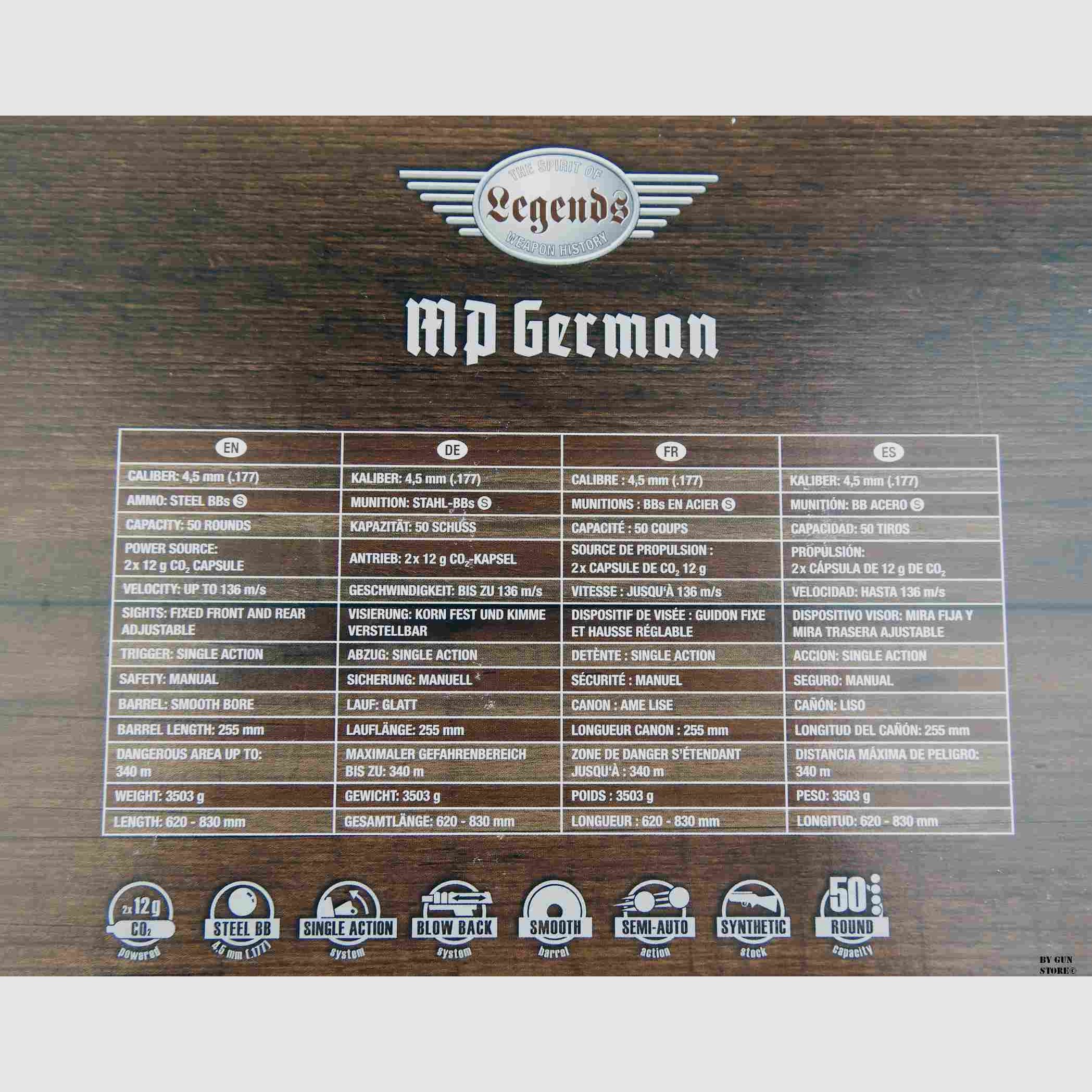 Pistola mitragliatrice UMAREX LEGENDS MP GERMAN LEGACY CO2 4.5=CN763, immagine 7 di 7