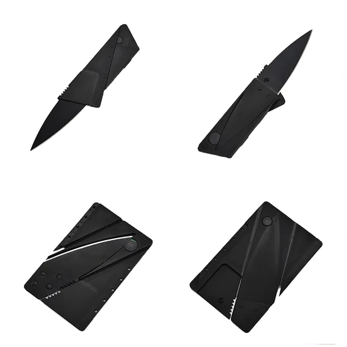 Safety card folding knife with faux leather case, image 1 of 6