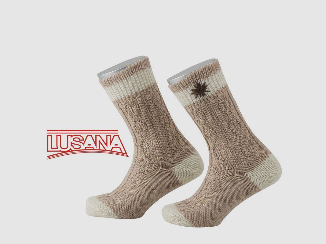 Lusana Kinder Trachtenstrumpf in Beige mit Edelweiss (1325)