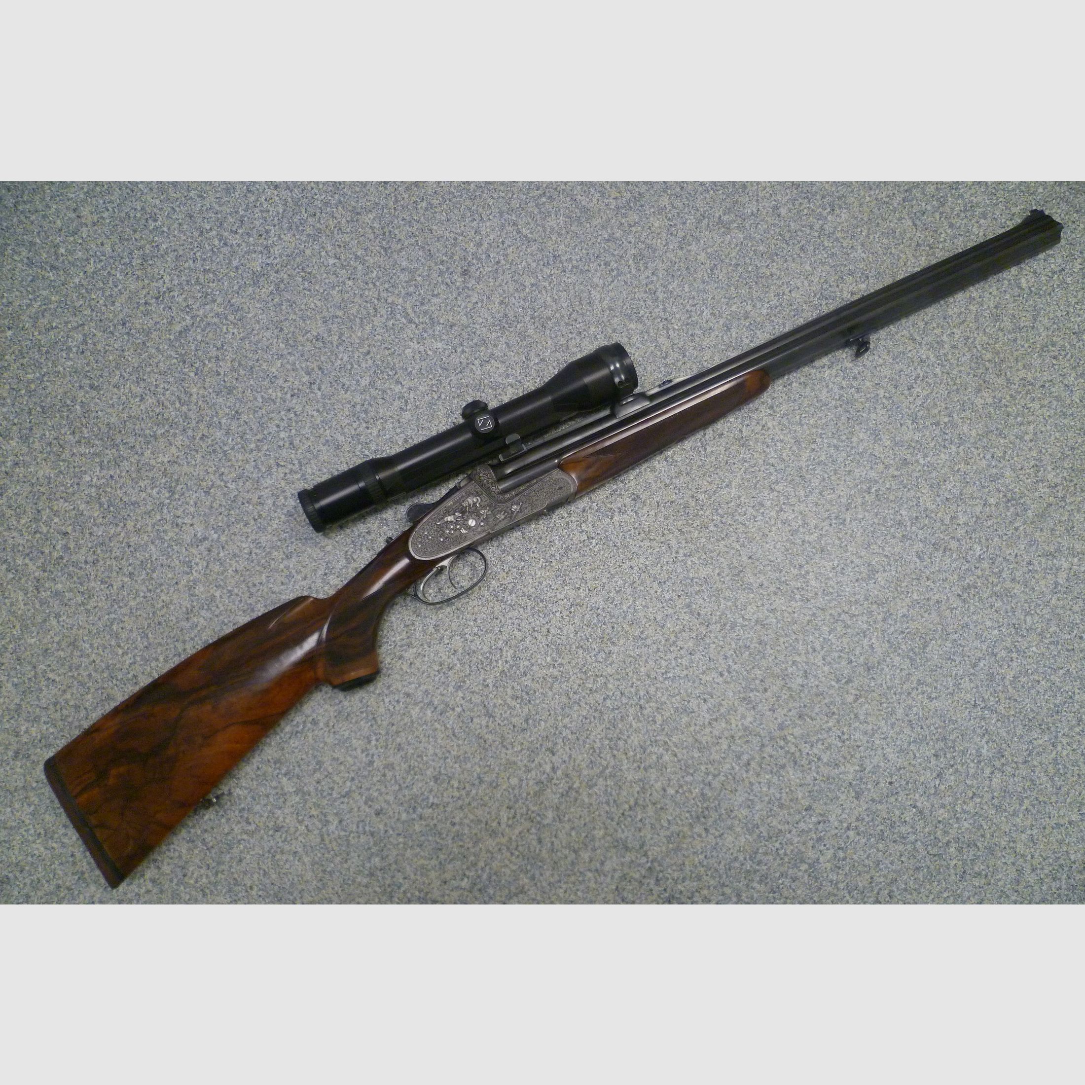 Seitenschloss - Bockdrilling Ludwig Borovnik Ferlach 16/70 & 7x65R & .22 Hornet