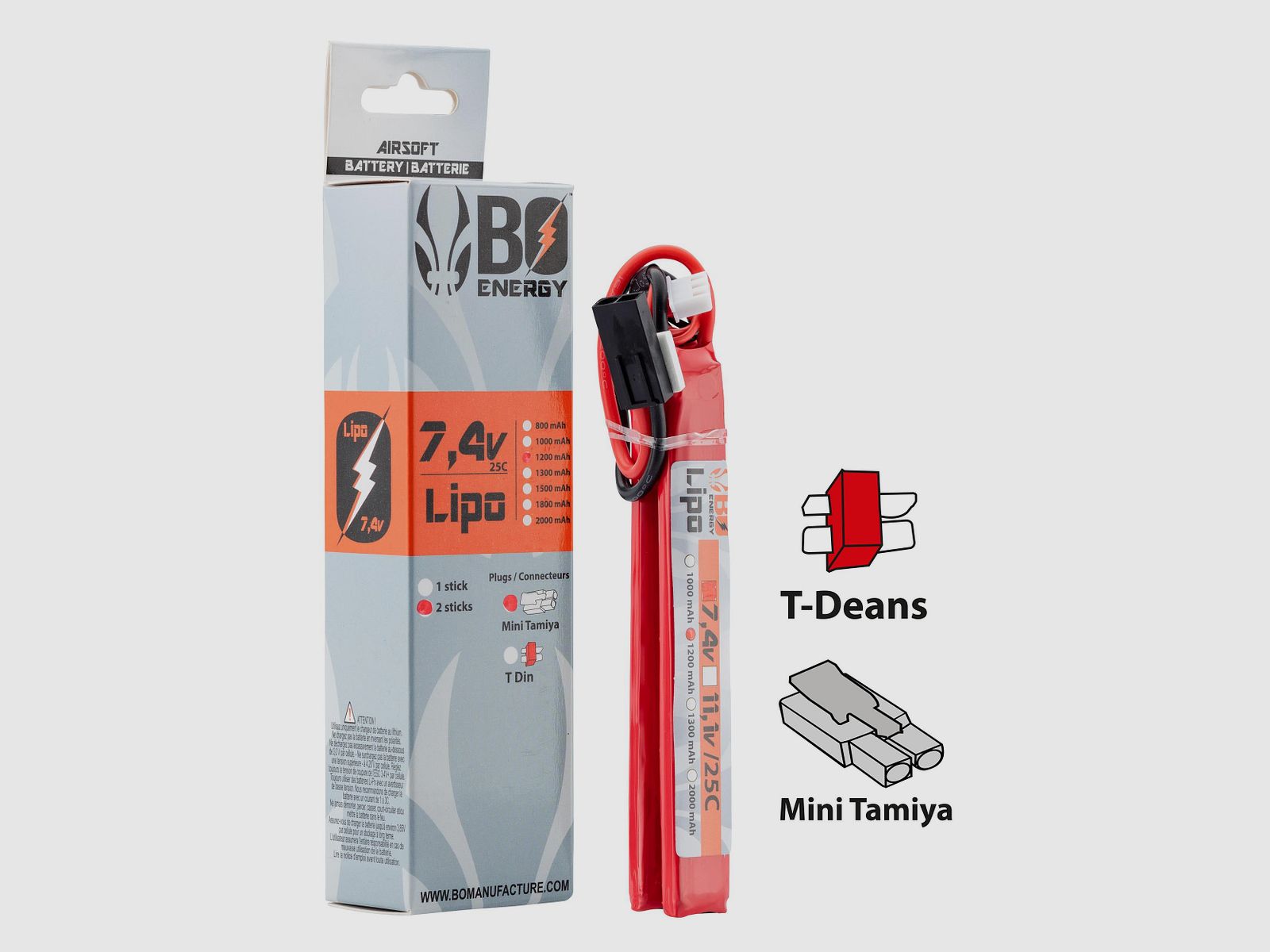 Batterie BO Manufacture Lipo 2S 7.4V 1200mAh 25C, Bild 1 von 3