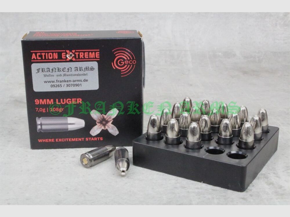 Geco 9mm Luger Acción Extrema 108gr. 7,0g 20 piezas precios por cantidad