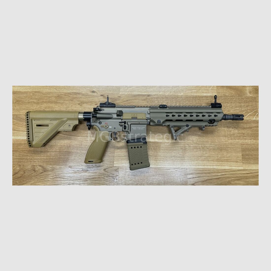 Heckler & Koch MR223 A3 Slim-Line 11" lufa - półautomatyczna karabinek .223Rem w tym tłumik ASE UTRA Dual 556-Short-QM2 Gen2 Cerakote FDE - cywilna wersja HK416 / G95K / G38 / z ulepszeniami