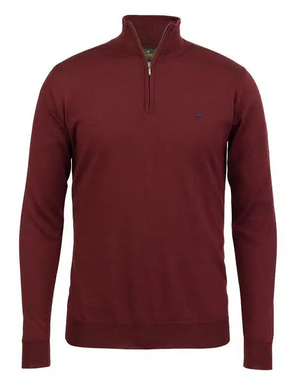 Laksen Norfolk Zip Neck Merino Sweater – Vintage Port