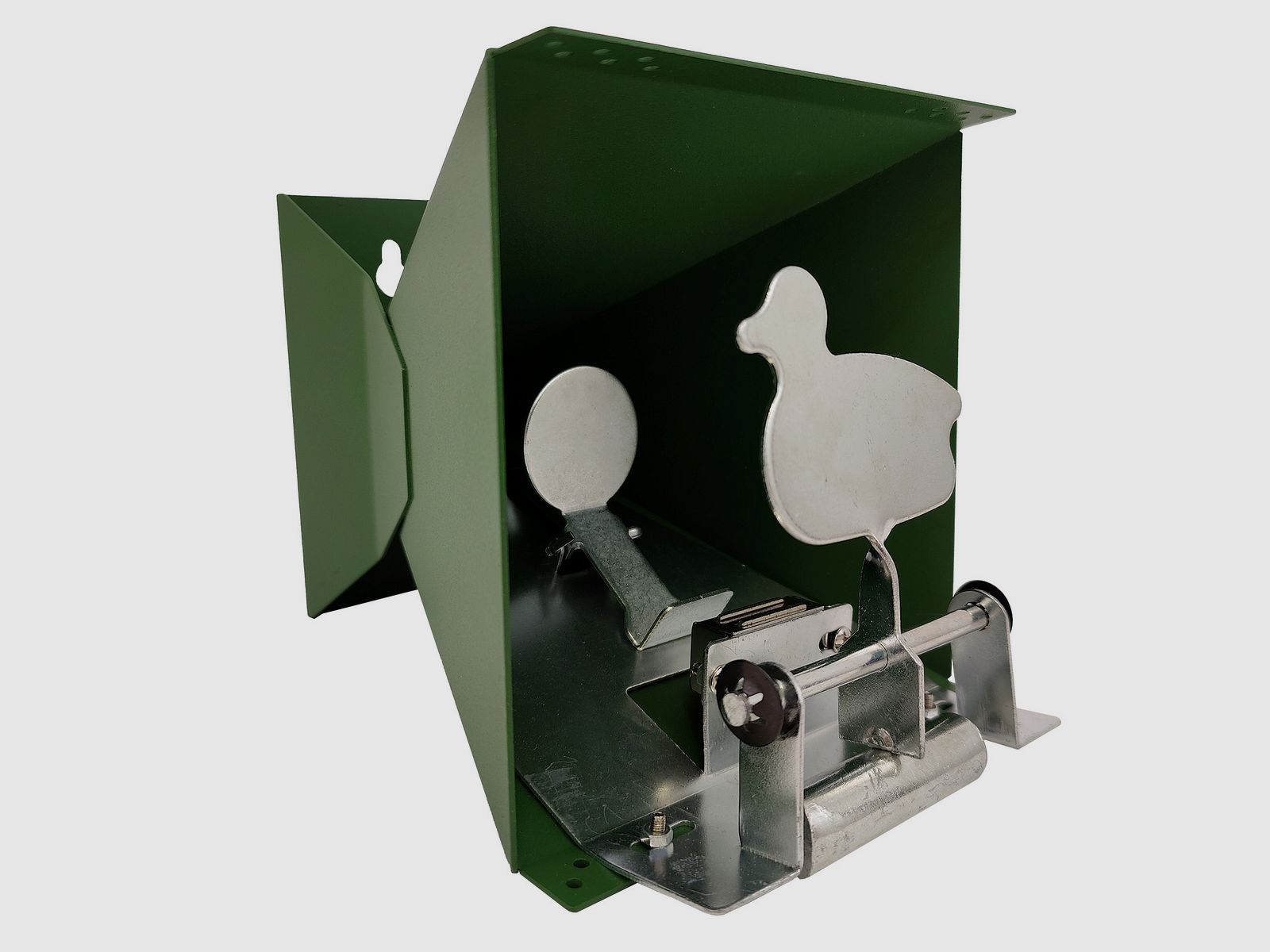 Bullet trap funnel shape with folding target duck