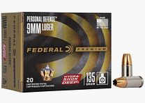 Federal Premium Personal Defense Hydra-Shok Deep 9mm Luger 135GR JHP 20 cartridges