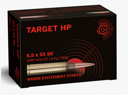 50 Schuss GECO 6,5x55 SE Swedish TARGET HP 130gr 8,4g HPBT Munition MATCH Patronen Hohlspitz 2421510