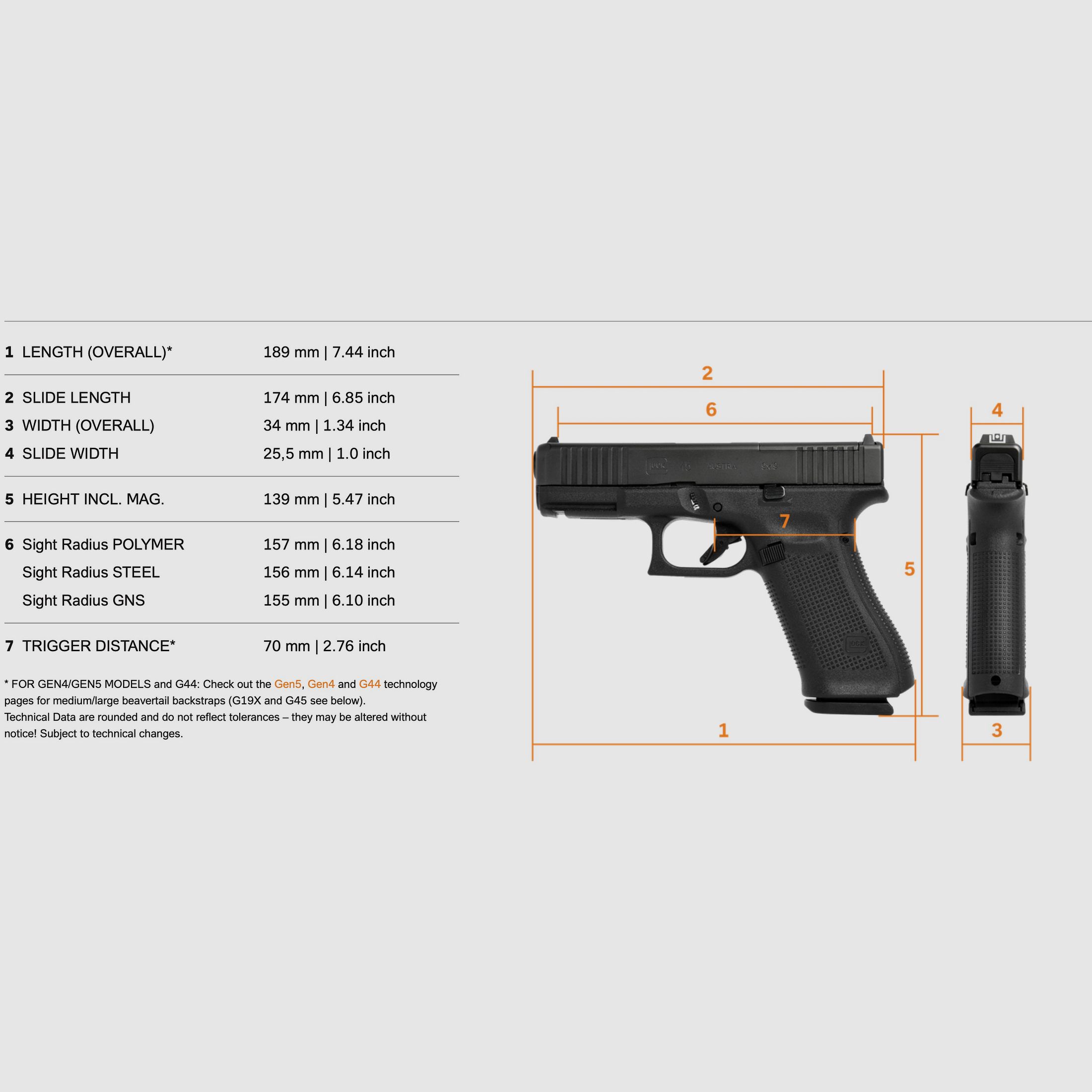 Glock 2411890 Pistool 45 9mm Luger FS M.O.S. Systeem