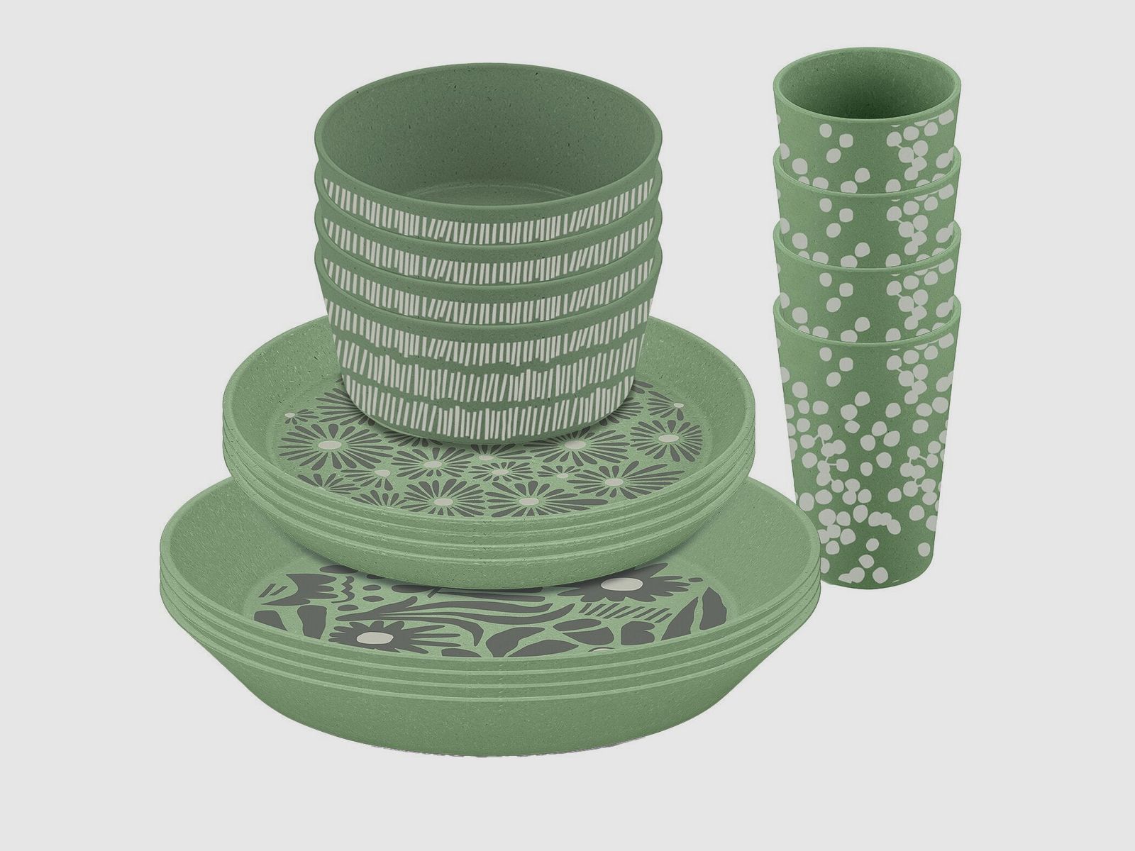 Set di piatti Blomster Natura 16 pezzi verde, immagine 1 di 4
