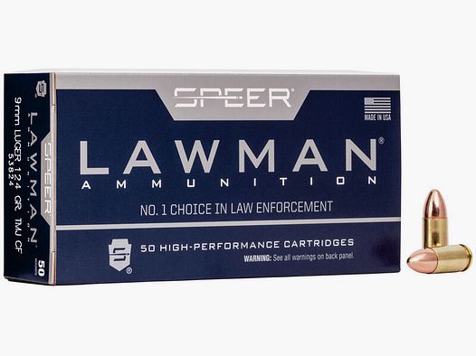 Speer Lawman CleanFire 9mm Luger 124GR TMJ RN 50 cartucce