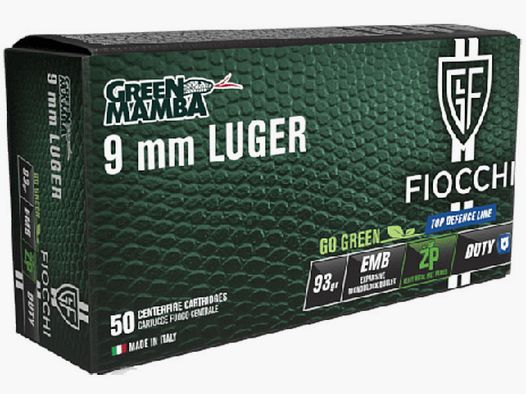 FIOCCHI Top Defence GREEN MAMBA Ammunition – 9mm. Para. – 93 grains – EMB