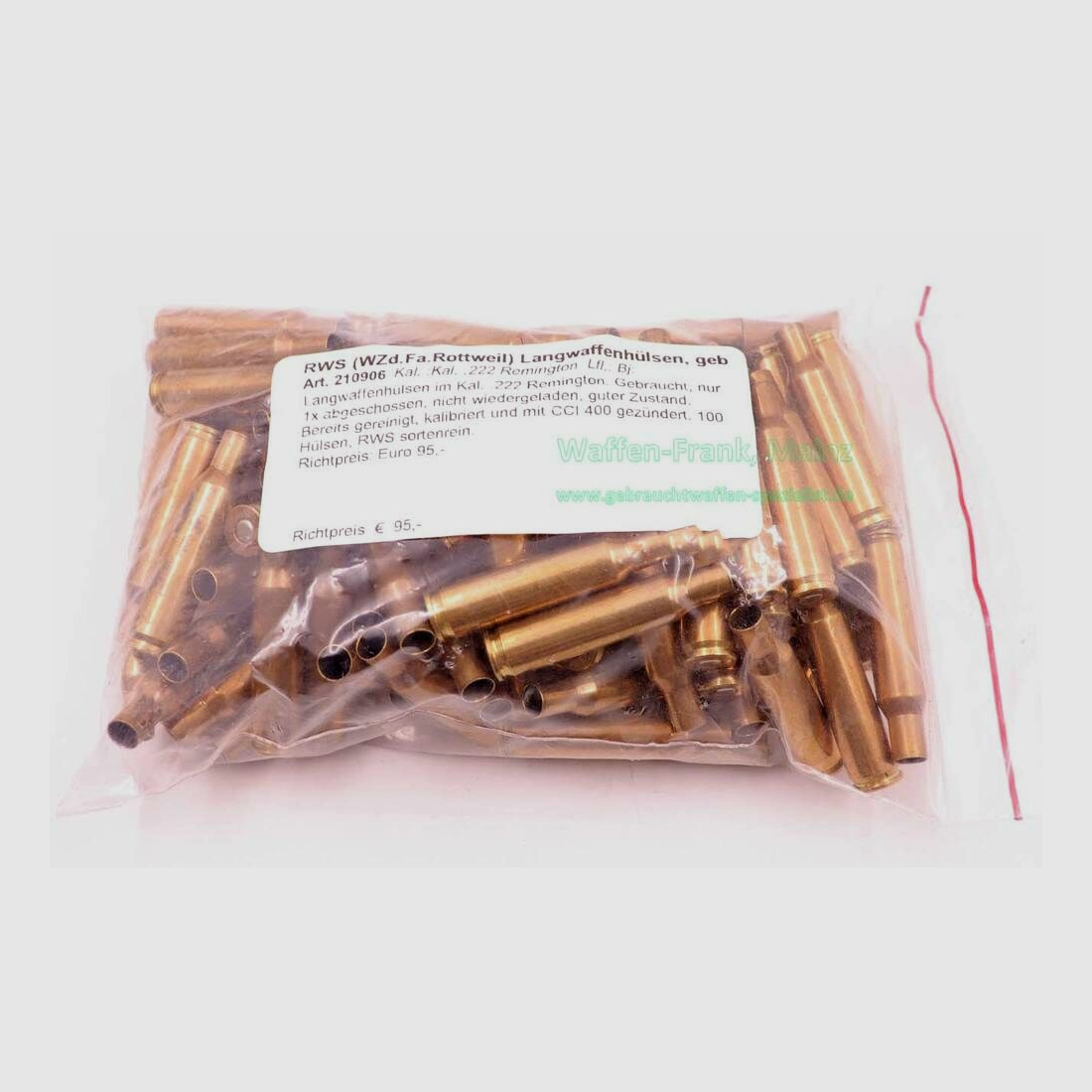 RWS (WZd.Fa.Rottweil) Étuis de carabine, usagés cal. .222 Remington
