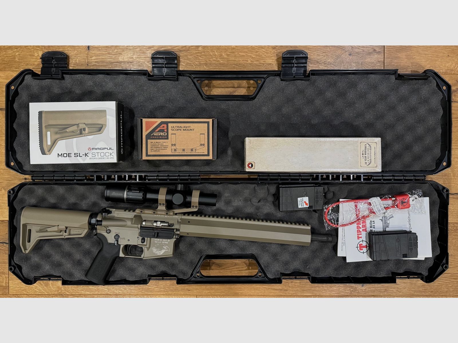 Tippmann M4-22 Elite GS Eagle FDE mit Burris ZF + Montage + Magpul Schaft