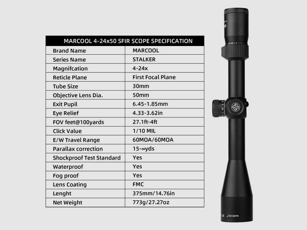Marcool STALKER 4-24×50 FFP richtkijker + 30mm-montage, afbeelding 8 van 8
