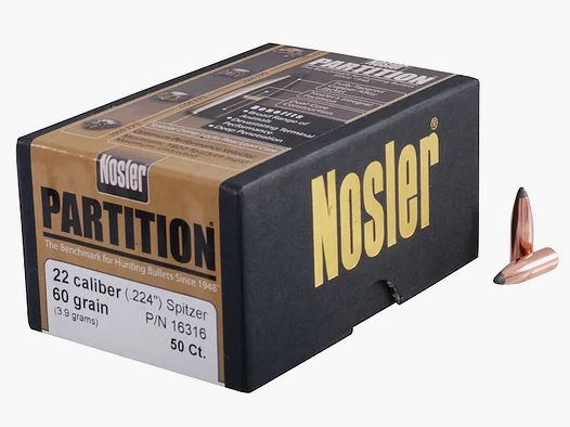Balas Nosler Partition .22/.224 60GR Spitzer 50 piezas