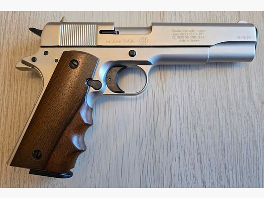 Colt Government 1911 A1 Schreckschuss 9mm PAK - Nickel mit Holzgriff