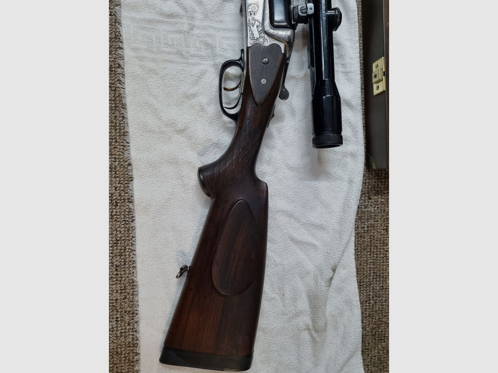 Kombination: Bockbüchsflinte Heym 7x65R, 16/70, ZF 8x56Abs 1, mit Wechsellauf Bockdoppelfinte 16/70, 