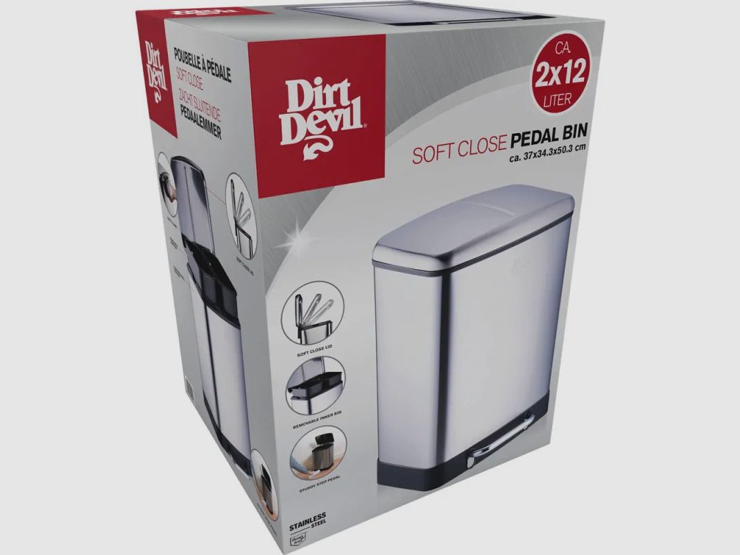 Poubelle à pédale 2 bacs acier inox brossé argenté 2x12L, image 3 sur 8