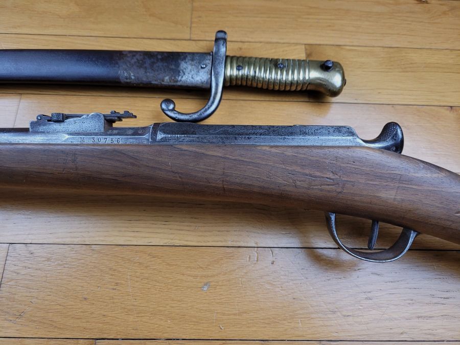 Außergewöhnliches Set Chassepot-Gewehr 1866 – Ende 1871 - monomatrikular mit SA Bajonett mit der Nummer des Gewehrs TBE+, Bild 15 von 32