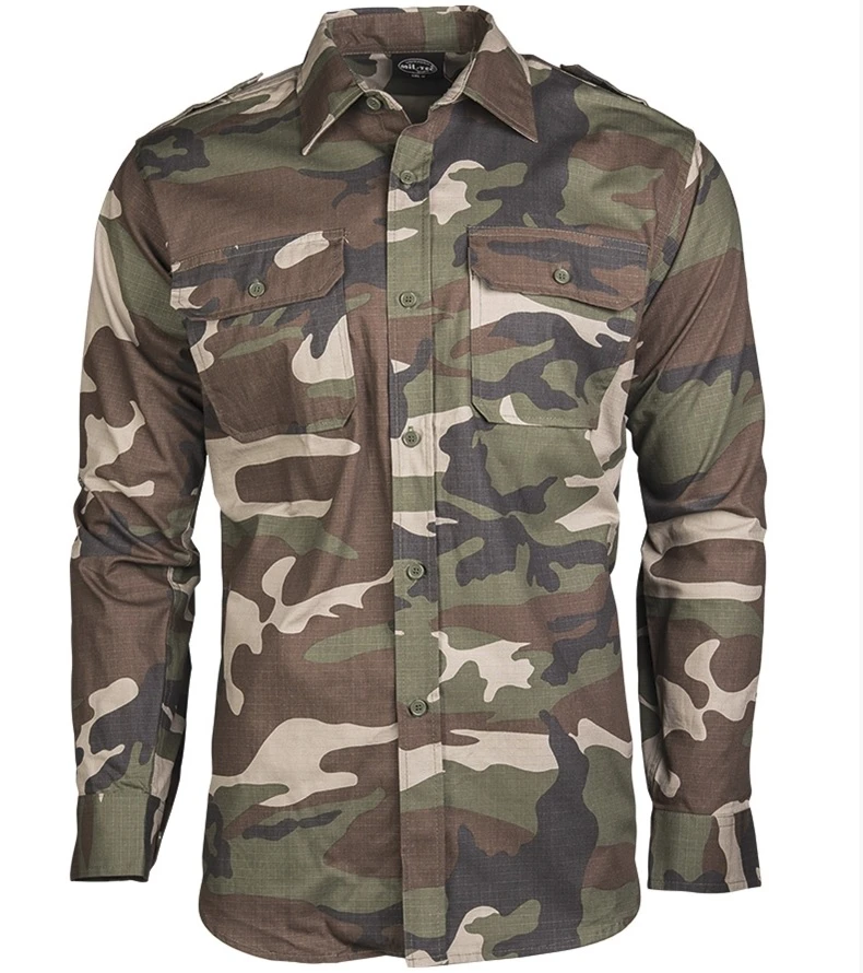 Camisa militar con hombreras Woodland Rip-stop, Mil-Tec, liquidación