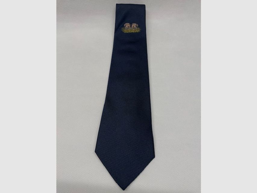 Cravatta di seta blu scuro con bassotto
