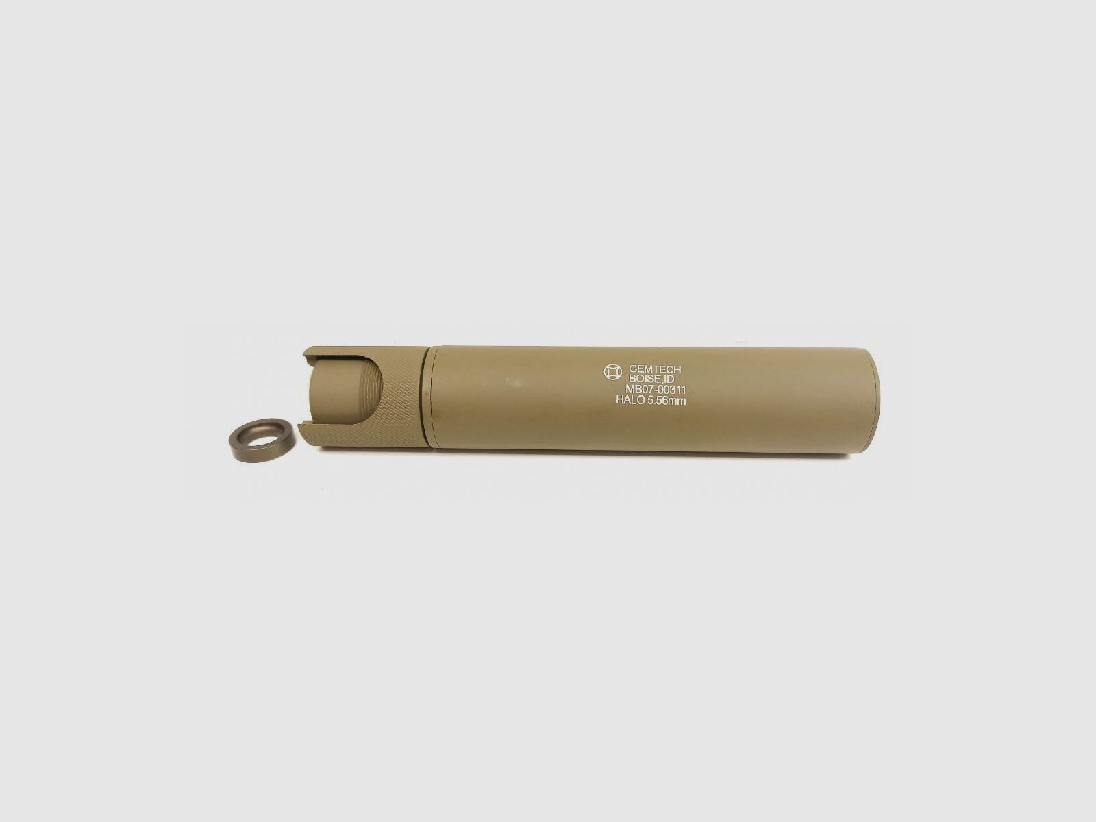 ROYAL "HALO" Schalldämpferattrappe mit Markings, 195x35mm, TAN/DE