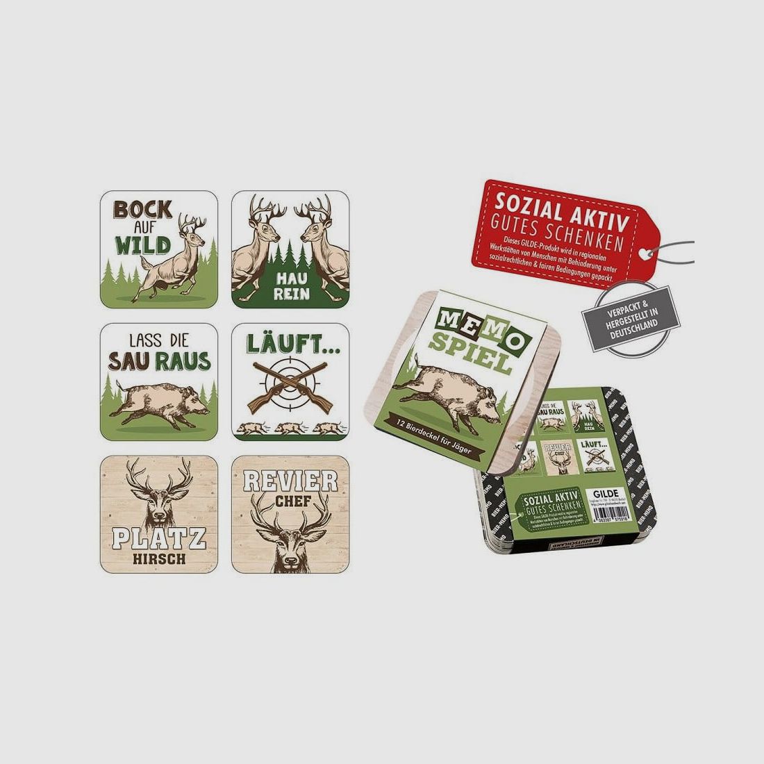 Gilde posavasos/juego de memoria caza set de 12 piezas