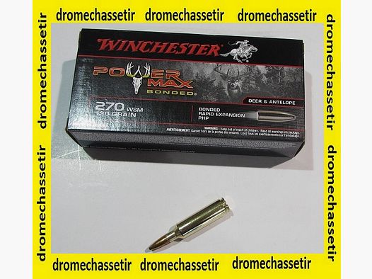 1 boite de 20 cartouches Winchester, calibre 270 Winchester Short Magnum (WSM), Power Max Bonded 130 grains