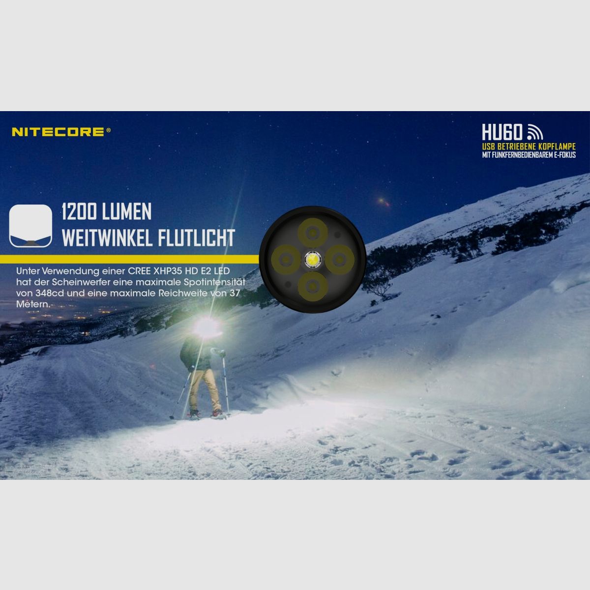 Nitecore HU60WB-2 Stirnlampe 1600 Lumen elektronischer Fokus inklusive Fernbedienung