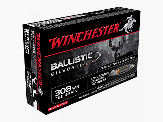 Winchester Ballistic Silvertip .308 Win. 168GR Expansion Contrôlée Rapide Pointe en Polymère 20 cartouches