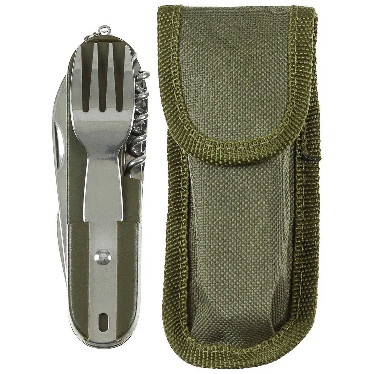 Coltello tascabile con forchetta, cucchiaio e altri accessori - oliva, immagine 2 di 3