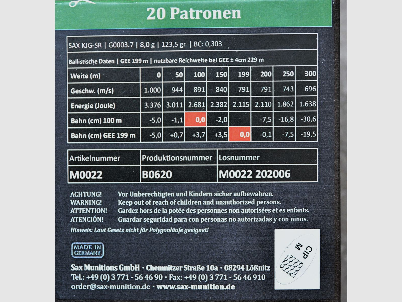 SAX .30-06 Springfield KJG-SR (8.0 g/123.5 gr) - 20 Schuss Büchsenpatronen