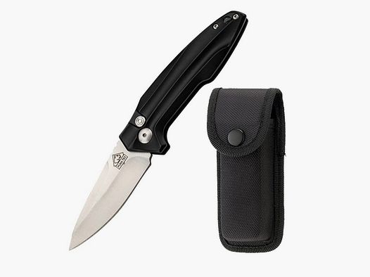 Cuchillo de resorte, PUMA TEC negro, clip, incluido estuche de nylon