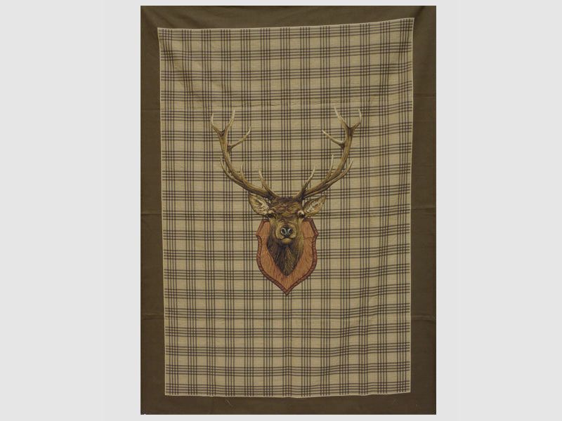 Lovergreen Tischdecken Motiv Reisedecke Hirschkopf mit kariertem Hintergrund