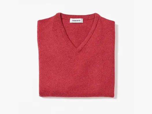 Osborne Knitwear, women's lambswool V-neck sweater, rouge