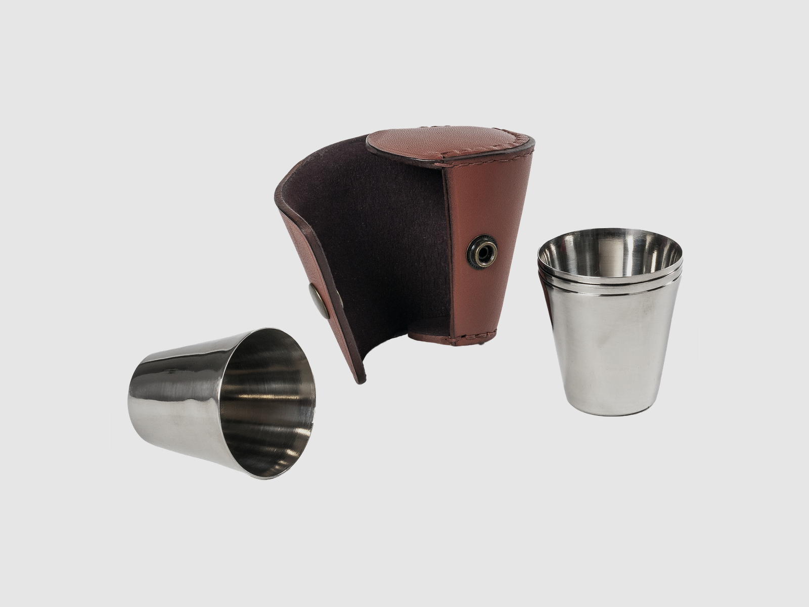 RVS Bekers in Lederen Etui, 4 Stuks