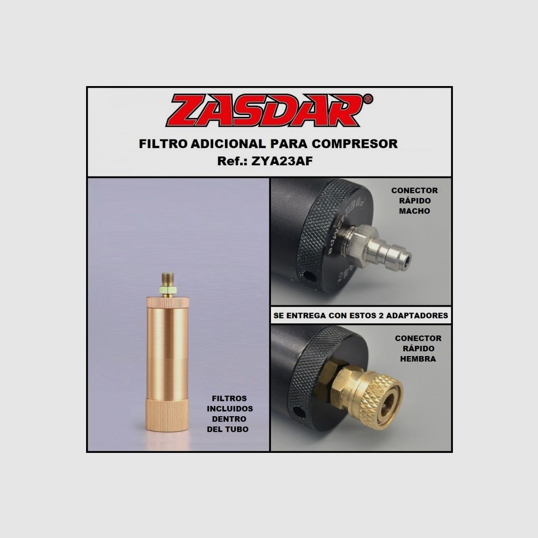 Air filter with connectors for compressor and hand pumps