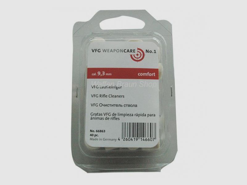 VFG Laufreiniger "comfort" für Langwaffen 9,3mm . Die Laufreiniger bestehen aus reinem Merino-Woll